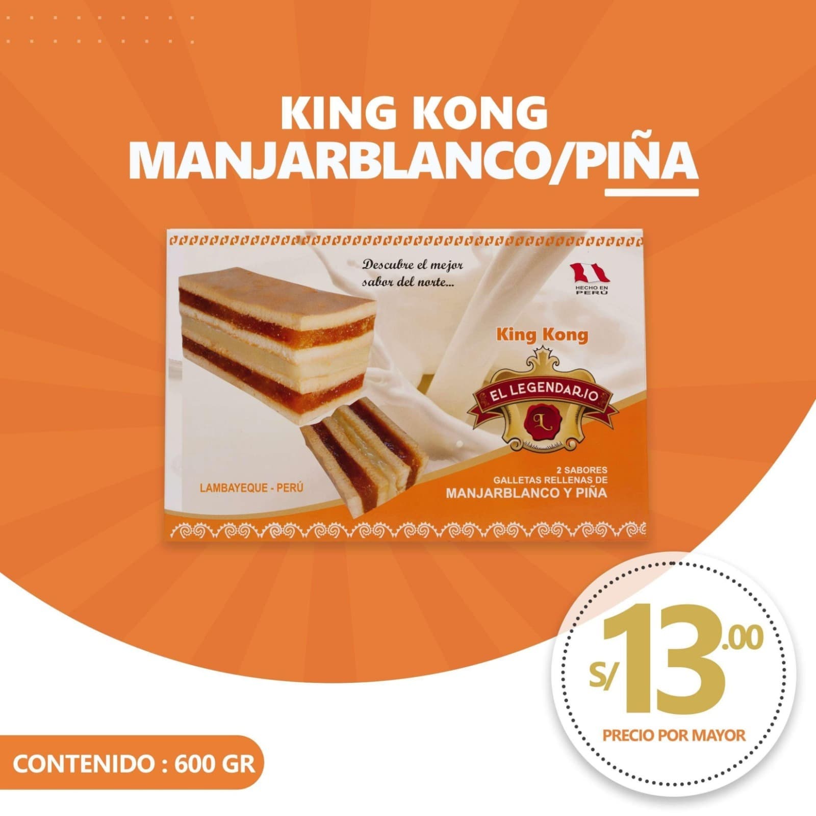 King kong de manjarblanco y piña 600 g