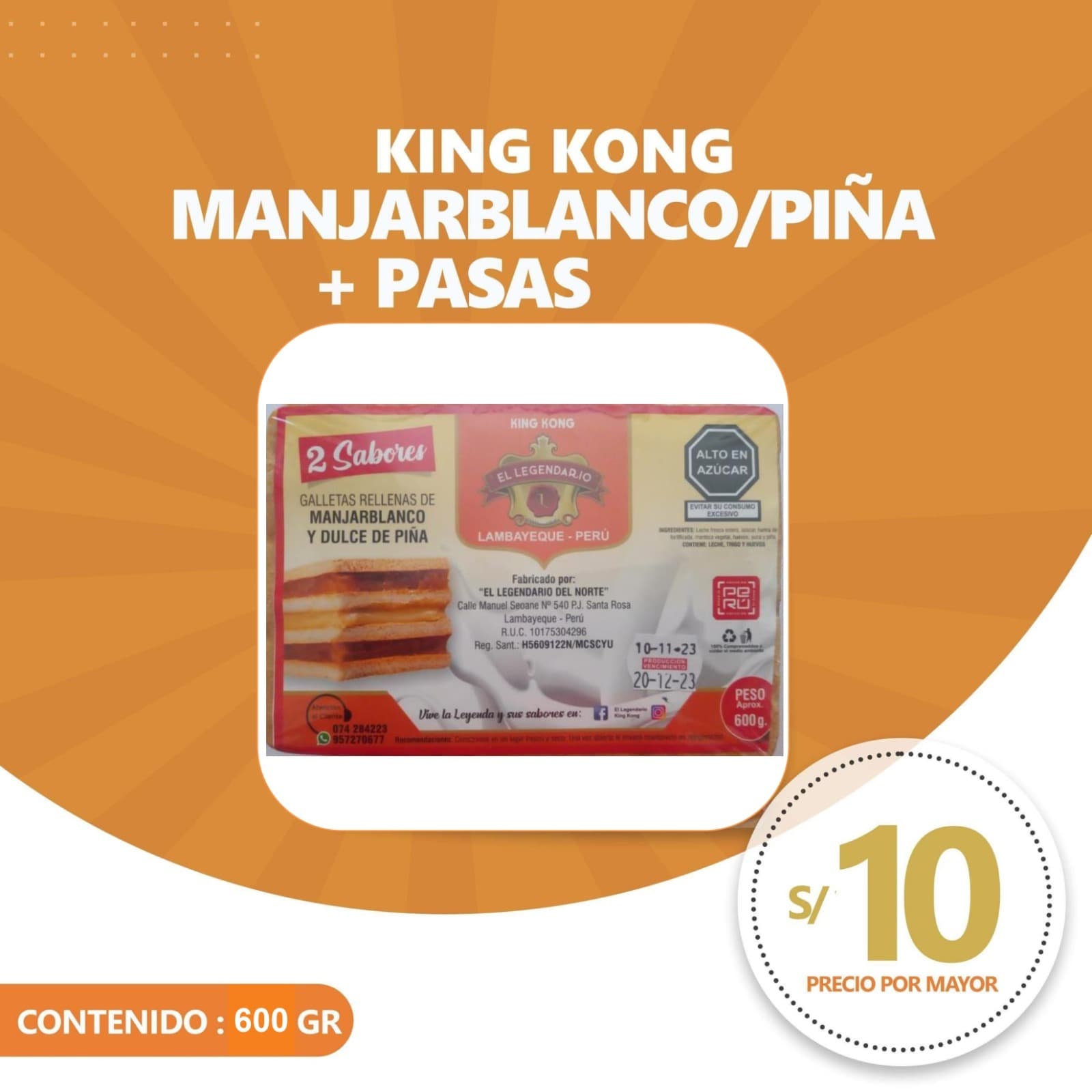 King kong de piña y pasas 600 g — imagen 1