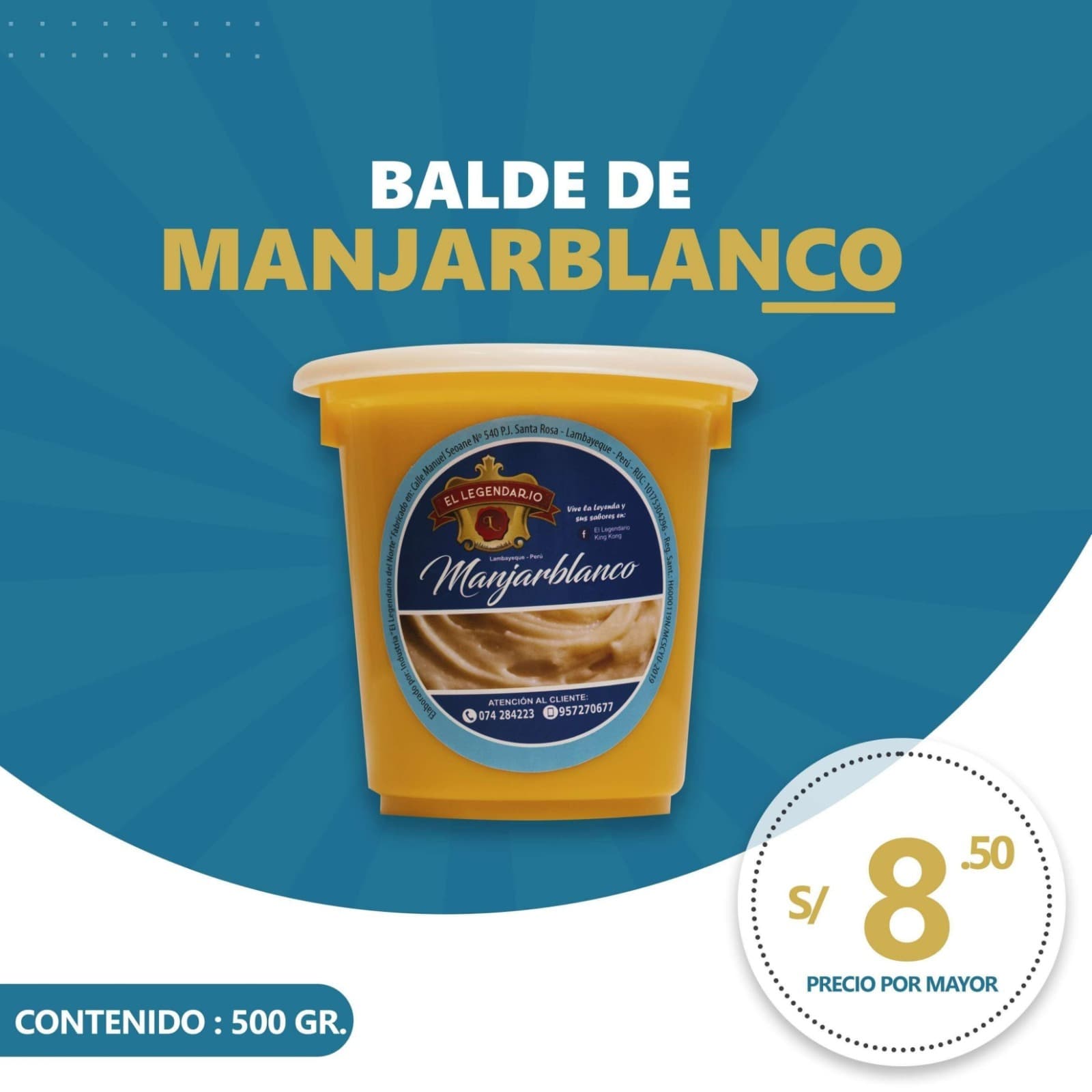 Balde de manjarblanco artesanal 500 g — imagen 1